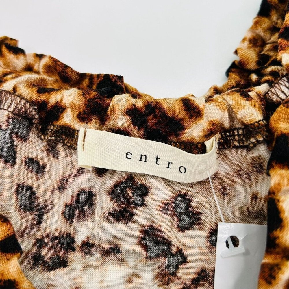 Entro Blouse Womens Size Small Top Cheetah Print Flirty Off Shoulder - Picture 4 of 7